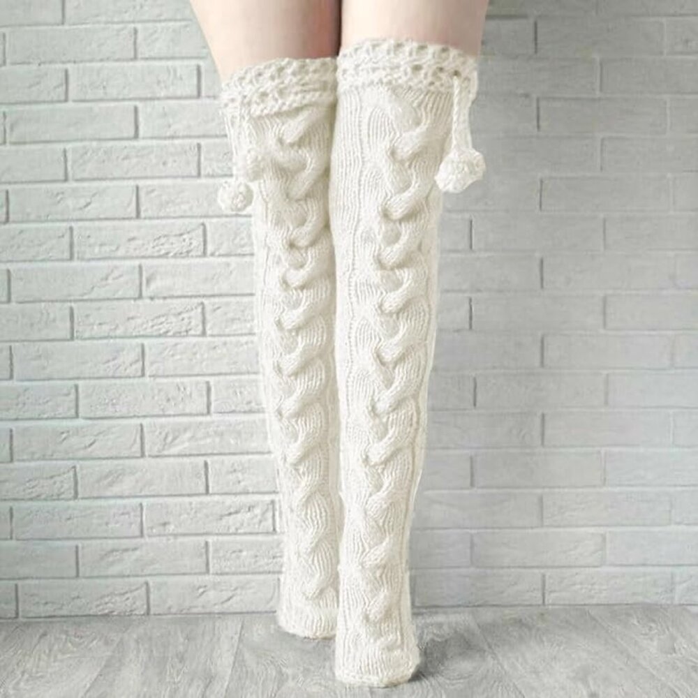 Over the Knee Boot White Pom Pom Socks